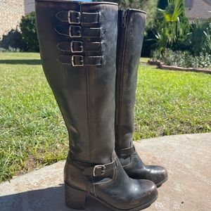 Frye Black Heeled Boots with Buckle Detail